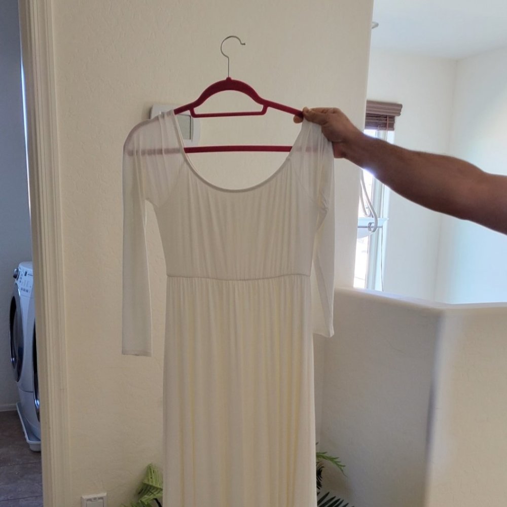 PinkBlush Petite Ivory Solid Off Shoulder Maternity Maxi Dress